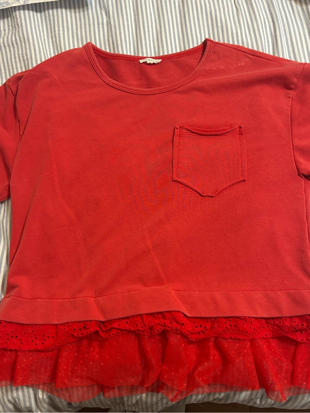 Womens Red Ruffle-Hem Top